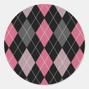 Sticker Rond Jacquard rose, gris et noir