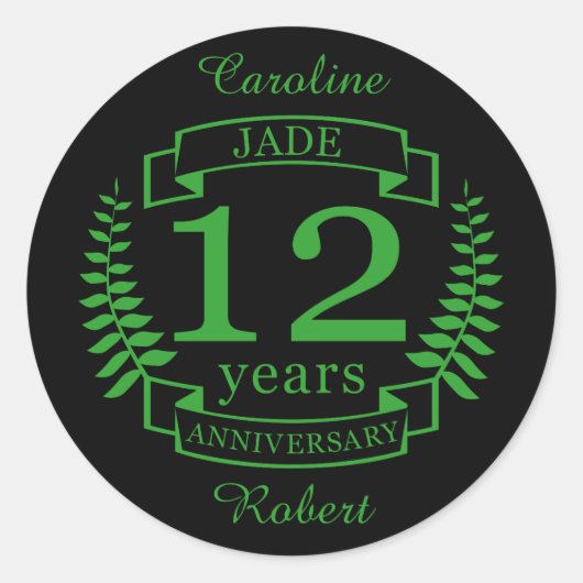 Sticker Rond Jade Gemstone mariage anniversaire 12 ans (Devant)