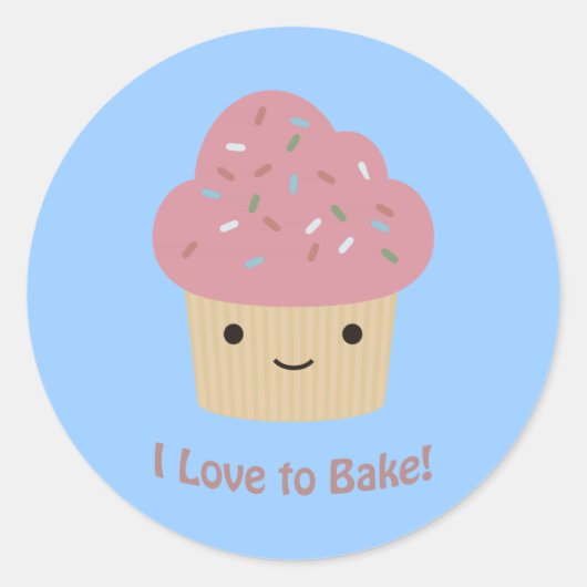 Sticker Rond J'adore Bake ! Cute Cupcake (Devant)