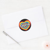 Sticker Rond J'adore Doris. Je t'aime Doris. Cœur (Enveloppe)