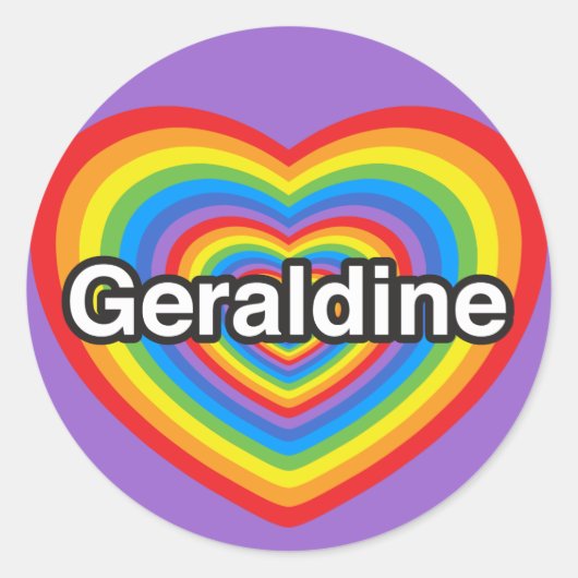 Sticker Rond J'adore Geraldine. Je t'aime Geraldine. Cœur (Devant)