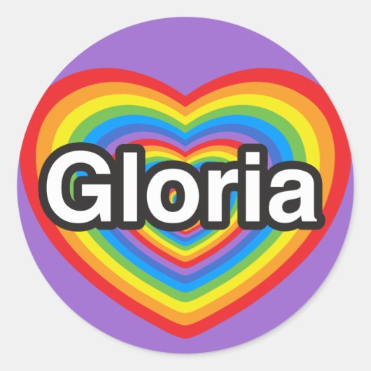Sticker Rond J'adore Gloria. Je t'aime Gloria. Cœur (Devant)