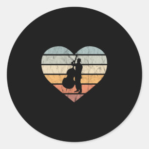 Sticker Rond J'adore la contrebasse Rétro Cœur