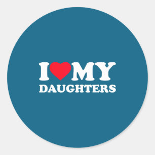 Sticker Rond J'adore le cœur de famille drôle de mes filles