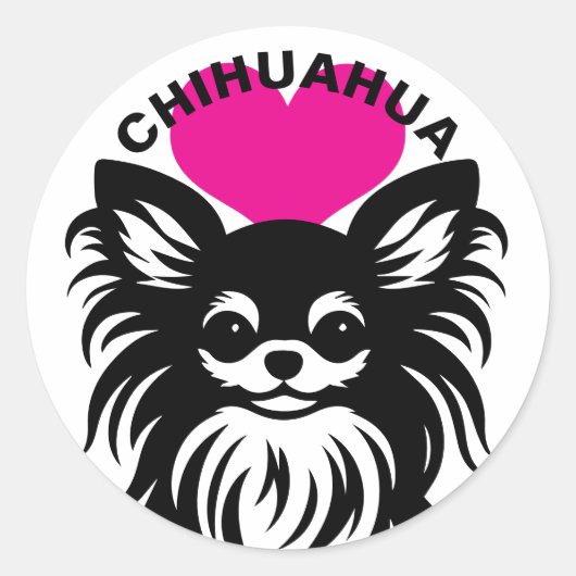 Sticker Rond J'adore les chiouas à poil long, joli chiot (Devant)