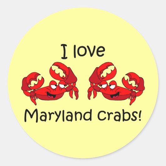 Sticker Rond J'adore les crabes des maryland ! (Devant)