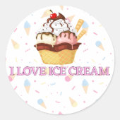 Sticker Rond J'adore les glaces. (Devant)