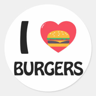 Sticker Rond J'adore les hamburgers
