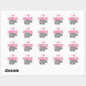 Sticker Rond J'adore les hippopotames (Feuille)