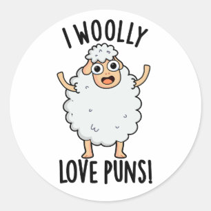 Sticker Rond J'adore les jeux de mots drôles sur les moutons