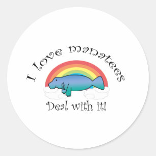Sticker Rond J'adore les lamantins s'en occupent