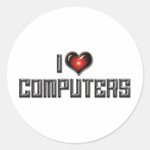 Sticker Rond J'adore les ordinateurs Heart - Amoureux de l'élec