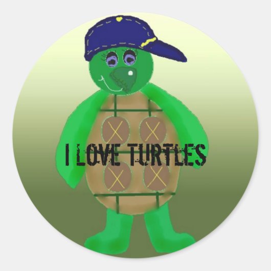 Sticker Rond J'adore les tortues (Devant)