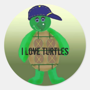 Sticker Rond J'adore les tortues