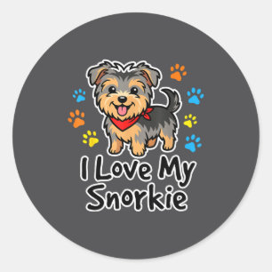 Sticker Rond J'adore mon chien mélange de Schnauzer et de Yorki