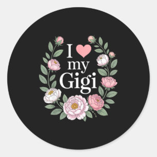 Sticker Rond J'adore mon cœur floral gigi grand-mère