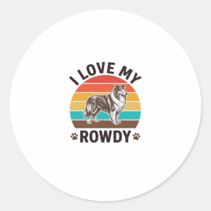 Sticker Rond J'adore mon design de chien Colley vintage tapageu
