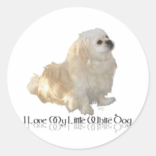 Sticker Rond J'adore mon petit chien blanc - Épagneul Pékinois