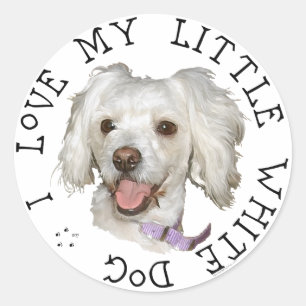 Sticker Rond J'adore mon petit chien blanc Poodle / Bichon Mix