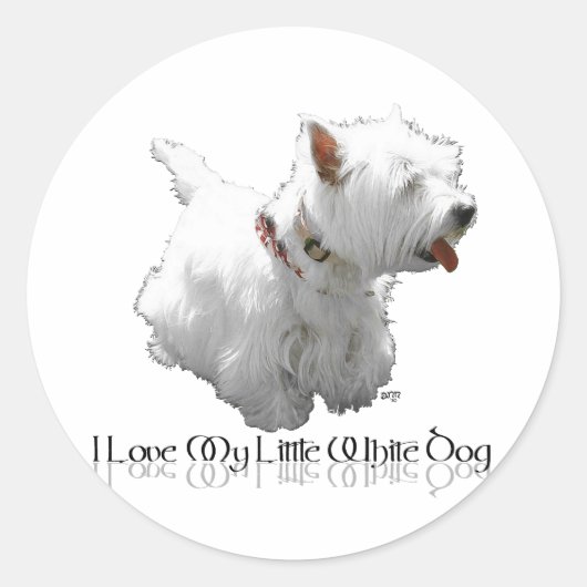 Sticker Rond J'adore mon petit chien blanc - Westie (Devant)