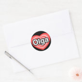Sticker Rond J'adore Olga. Je t'aime Olga. Cœur (Enveloppe)
