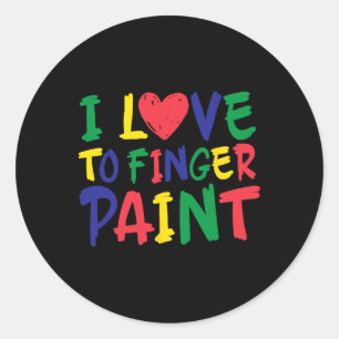 Sticker Rond J'adore peindre avec les doigts, drôle de dicton,
