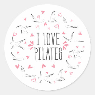 Sticker Rond J'ADORE PILATES Postures de Pilates en forme de ce