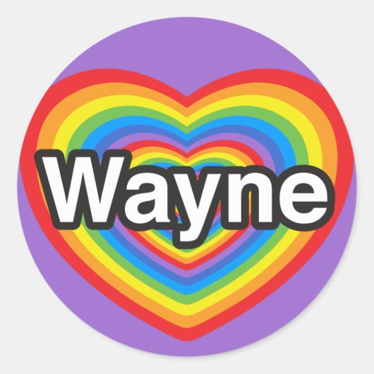 Sticker Rond J'adore Wayne. Je t'aime Wayne. Cœur (Devant)