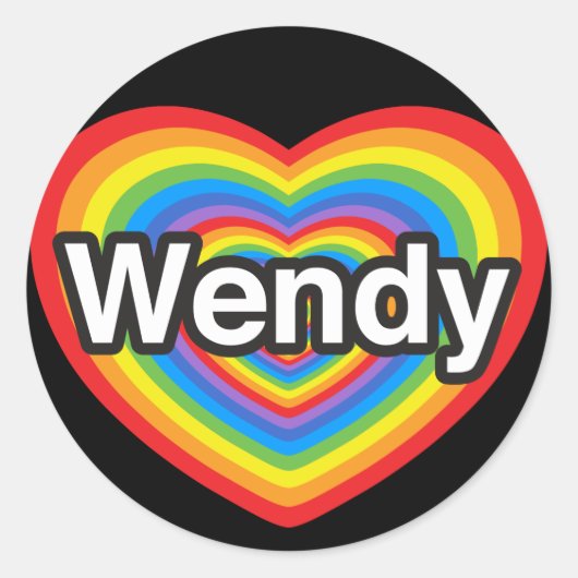 Sticker Rond J'adore Wendy. Je t'aime Wendy. Cœur (Devant)