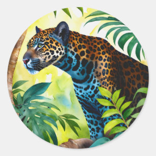 Sticker Rond Jaguar Forêt Botanique Jungle