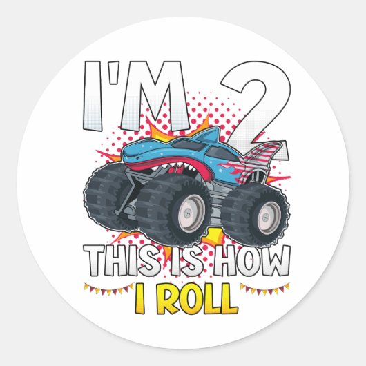 Sticker Rond J'ai 2 ans C'est comme ça que je roule Monster Tru (Devant)