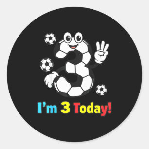 Sticker Rond J'ai 3 ans aujourd'hui Mignon Dessin Animé Footbal