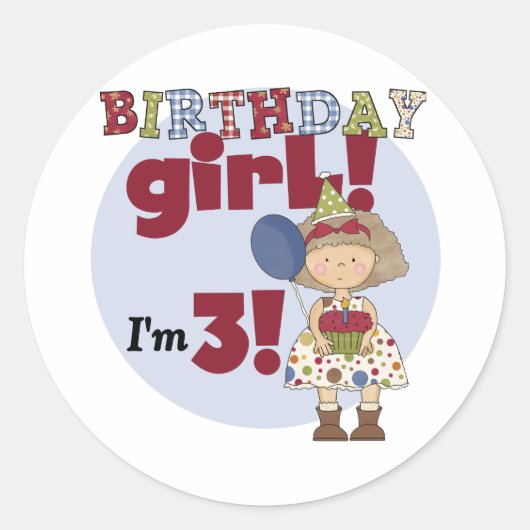 Sticker Rond J'ai 3 Tshirts et cadeaux pour filles d'anniversai (Devant)
