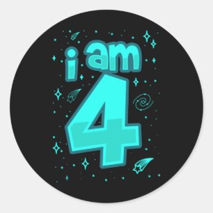 Sticker Rond J'AI 4 ans 4e anniversaire Boy Space Anniversaire