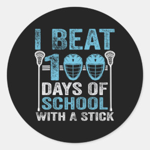 Sticker Rond J'Ai Battu 100 Jours D'École Avec Un Stick Lacross
