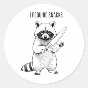 Sticker Rond J'Ai Besoin De Snacks Raccoon Drôle Halloween Retr