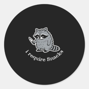 Sticker Rond J'Ai Besoin De Snacks Raccoon mignon Amateurs d'an