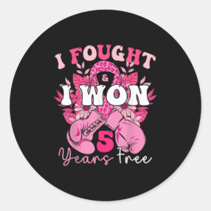Sticker Rond J'Ai Combattu Et J'Ai Gagné 5 Ans De Cancer Du Sei