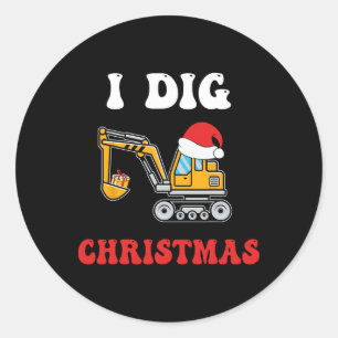 Sticker Rond J'ai creusé l'excavateur de Noël Xmas Pjs Toddler