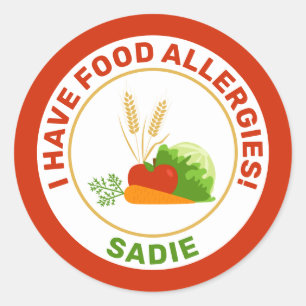 Sticker Rond J'ai des allergies alimentaires & Nom avec des ali
