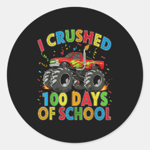 Sticker Rond J'ai écrasé 100 jours d'école Monster Truck 100 jo