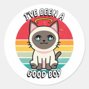 Sticker Rond J'ai été un bon garçon - chat siamois