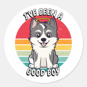 Sticker Rond J'ai été un bon garçon - chien husky
