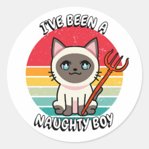 Sticker Rond J'ai été un garçon coquin - chat siamois