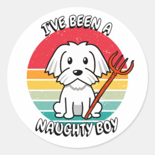Sticker Rond J'ai été un garçon coquin - chien blanc