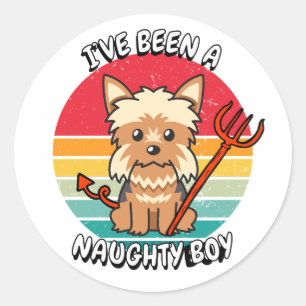 Sticker Rond J'ai été un garçon coquin - yorkshire terrier