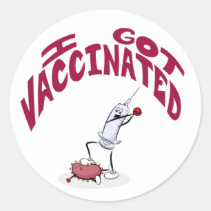 Sticker Rond "J'AI ÉTÉ VACCINÉ" Syringue de dessin et virus