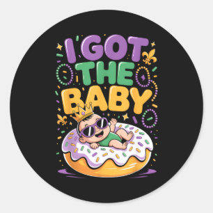 Sticker Rond J'ai eu le bébé Mardi Gras King Cake Annonce de gr