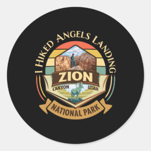 Sticker Rond J'ai fait une randonnée Angels Landing Zion Rétro
