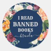 Sticker Rond J'ai lu des livres interdits Floral Wreath sur ble (Devant)